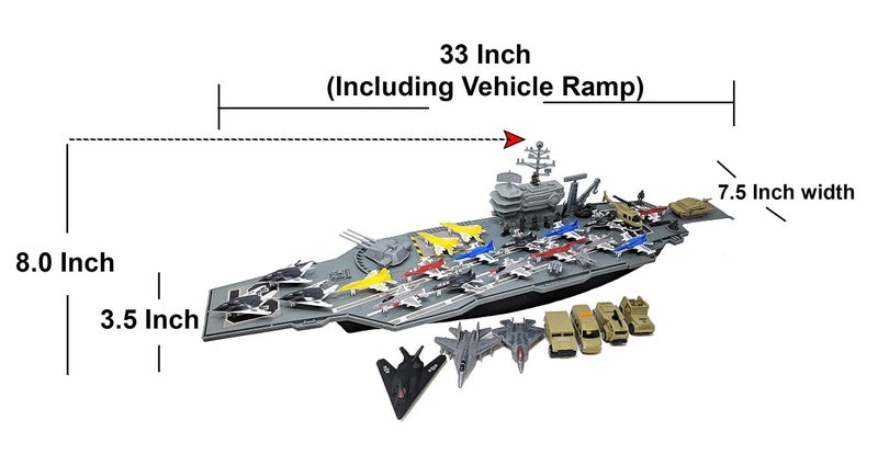 Toy Essentials 33 Inch Aircraft Carrier with Soldiers Jets Military Vehicles (18 Fighter Jets) - Image 3
